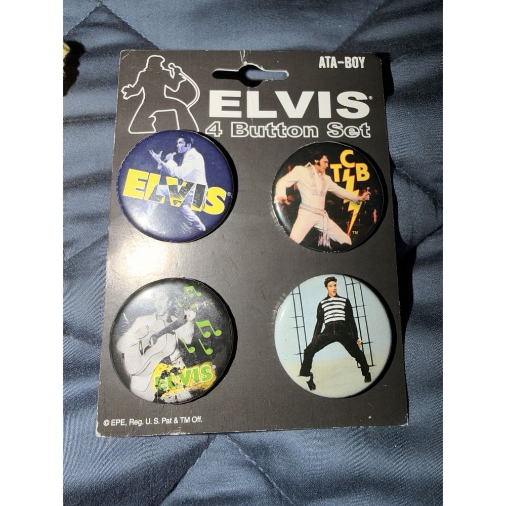 Elvis Presley 4 Button Set ATA-BOY Rock Music Pinback Pins TCB Vintage Style